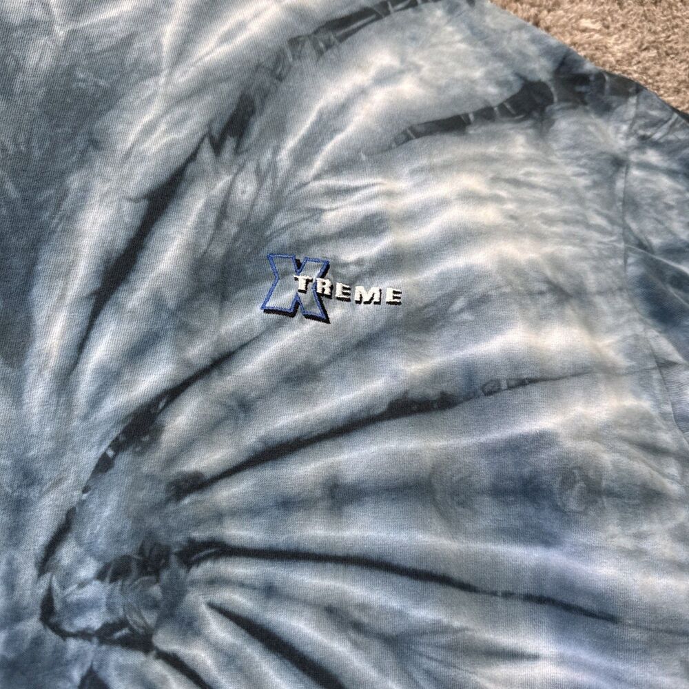 Vintage Xtreme Tie Dye Single Stitch T Shirt Blue 90s Embroidered Logo No Size - Picture 8 of 12